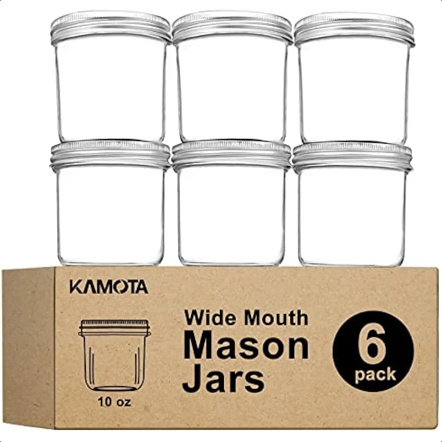 

KAMOTA Банки Mason с широким горлышком, 10 унций, баночки Mason, банки для консервирования, банки с желейными крышками и лентами, идеально подходят для варенья, меда W