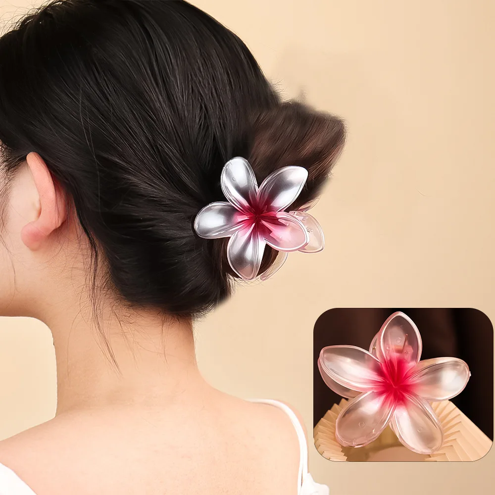 12 pcs/lot 8cm/4CM 6 Color Mixed Flower Hair Clip for Women Pearl Light Surface Claw Beach Vocation Travelhair Accesory Female