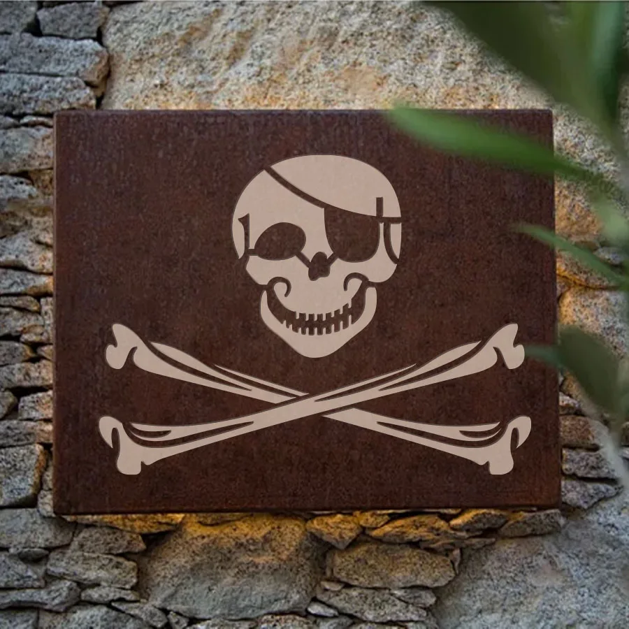 4 قطعة مجموعة استنسل جمجمة القراصنة مقاس A4 مقاس 11.69 × 8.27 بوصة قوالب قابلة لإعادة الاستخدام لديكور الهالوين، طاولة الحفلات، تغليف الهدايا، DIY W