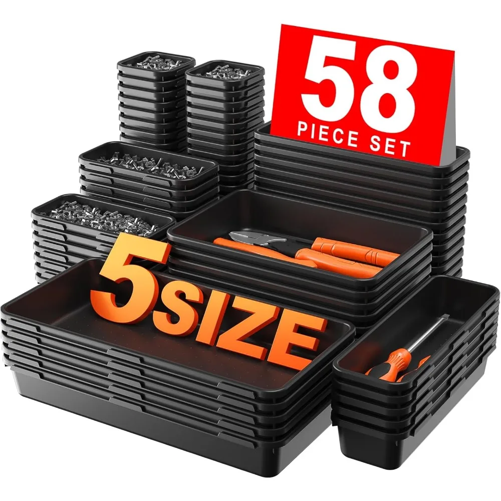 

58 Piece Toolbox Organizer Tray Divider Set Black Desk Drawer Garage Storage