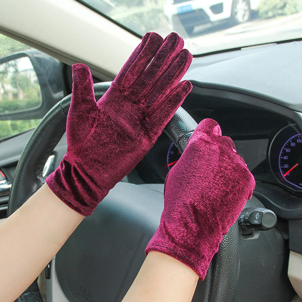 Gants de cyclisme en velours doré pour femme, mitaines de conduite, doigt complet, élastique, chaud, fête, automne, hiver