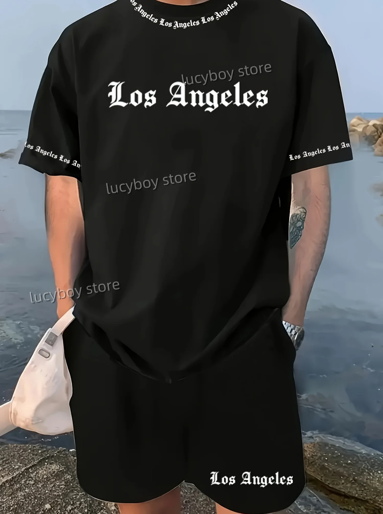 2025 Los Angeles Printed Men's Suit 2 Pieces Set Casual Suit SportswearFitness Set  Men's Tracksuit Oversized Clothes