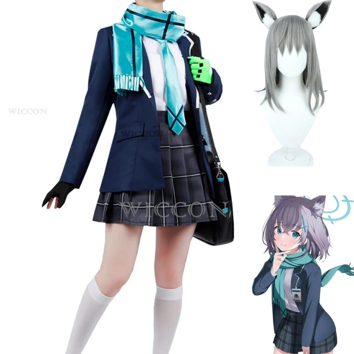 

Anime Game Blue Archive Sunaōkami Shiroko Cosplay Costume Wig Day Han JK School Uniform Woman Kawaii Halloween Carnival Suit