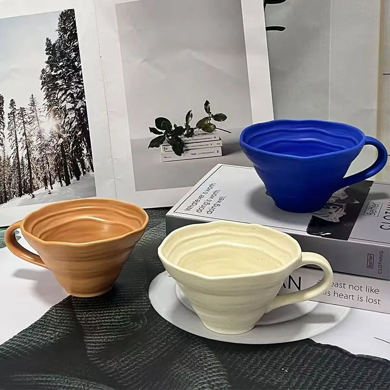 

Tapered Funnel with Handle Ceramic Mug Large Capacity Oat Milk Breakfast Cup Creative Simplicity Vintage Home Art Decorative