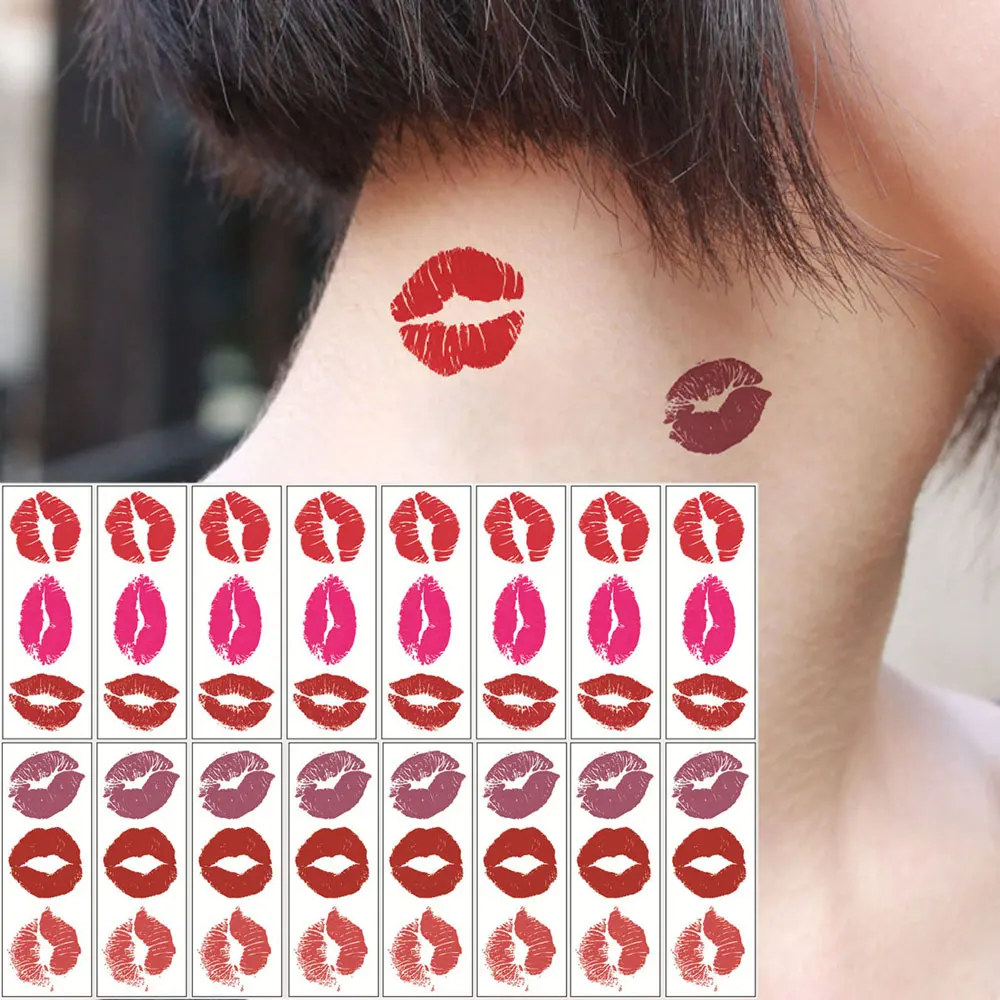 

16 шт., татуировки для губ, наклейки для мужчин и женщин, водонепроницаемые красные и фиолетовые татуировки на день святого Валентина, поддельные татуировки для губ, украшение для тела