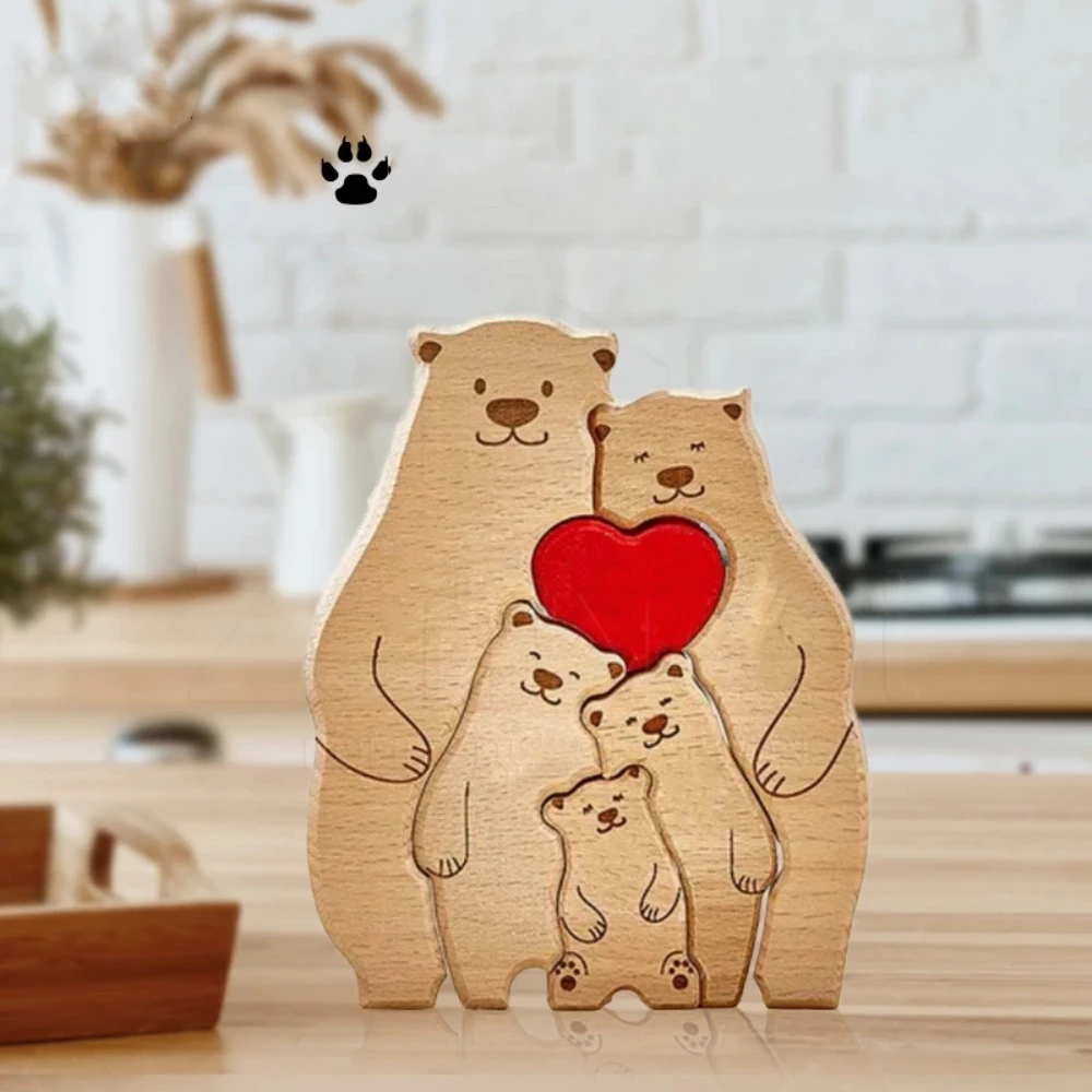 Bear Home Wooden Puzzle Paint Bear DIY Family Theme Puzzle Home Decor Car Decoration Art Puzzle Ornament