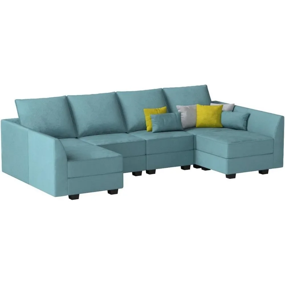 Convertible Modular Sectional Sofa U Shaped Modular Couch with Storage Seat Modular Sofa Sectional Couch with Chaise, Aqua Blue