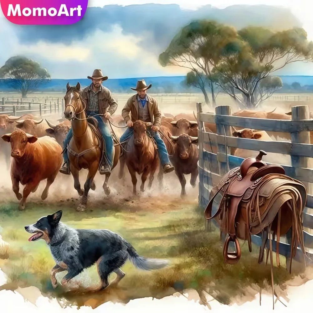 Momoart Diamantmalerei Pferd Vollquadratisch Rund Diamantmosaik Hund Tier DIY Acryl Bastelbedarf Stickerei Handarbeit