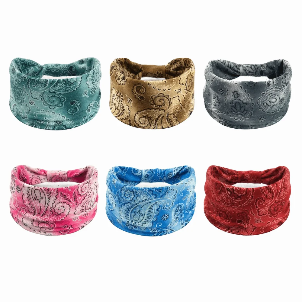 Boho Bohemian Print Wide Headband Cotton Stretch Hair Accessories Turban Headwrap Elastic Knot Workout Headband for Women Girls