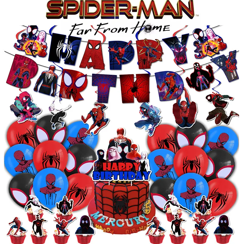 

Superhero Spider-Man Theme Birthday Party 2D Anime Action Figure Banners Cake Inserts Balloon Festival Decoration Film Periphery