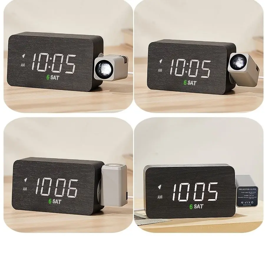 

Wooden Projection Alarm Clock - LED Digital Clock with Date Display, Silent Mode for Bedroom & Student Desk Decor, USB Charging
