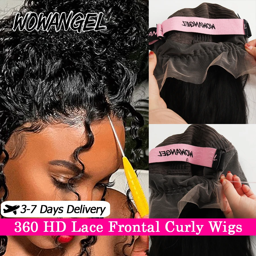 Invisi Drawstring 360 HD Lace Front Water Wave Wig Hidden Strap Glueless Human Hair Wigs Full Lace Wigs Curly Wig Brazilian Hair