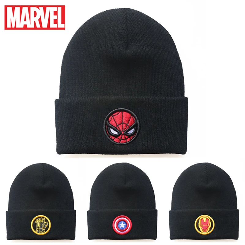 

Marvel Knitted Hat Avengers Superheroes Spider Man Cartoon Autumn Winter Warm Cap Outdoor Skiing Play Snowball Sports Student
