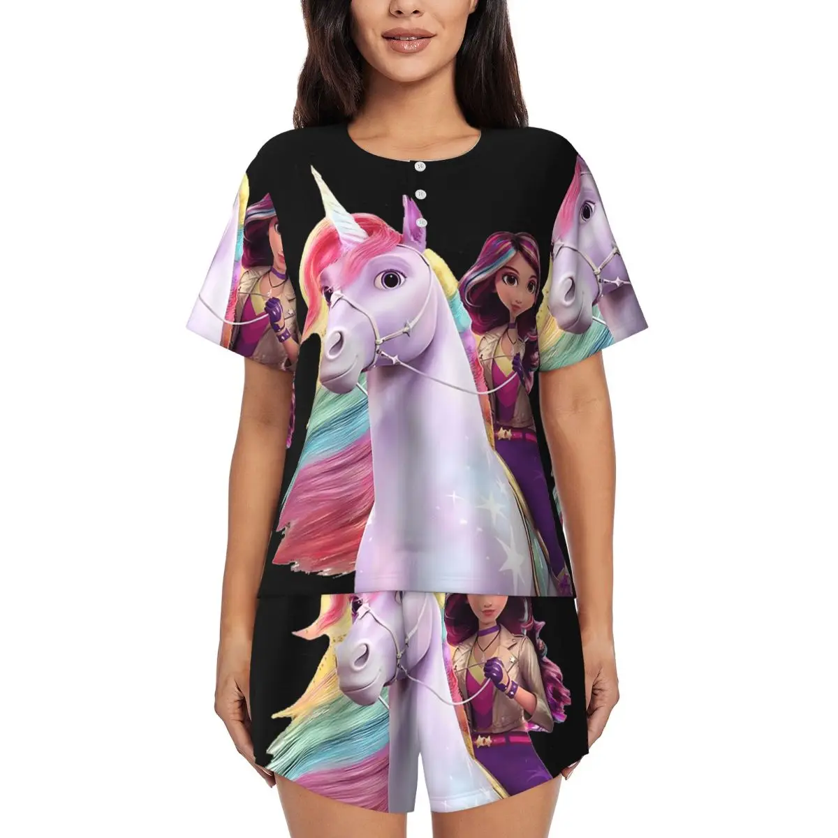 

Unicorn Academy Sophia Wildstar Round Neck Short Sleeves Nightdress for Sleeping Sleepshirts Women Loose Pajama Set Short Pants