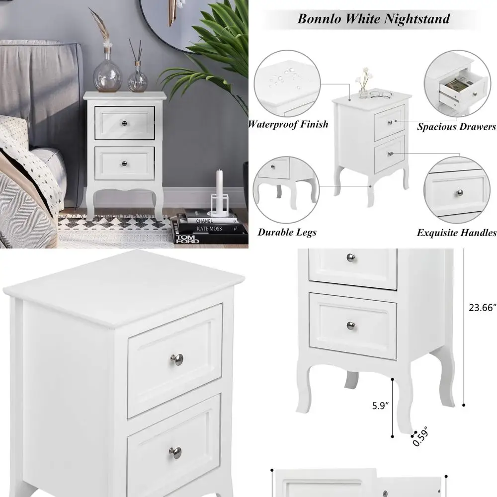 Compact White Nightstand with 2 Drawers for Small Spaces, Ideal for Bedrooms, Dorms, and Living Rooms