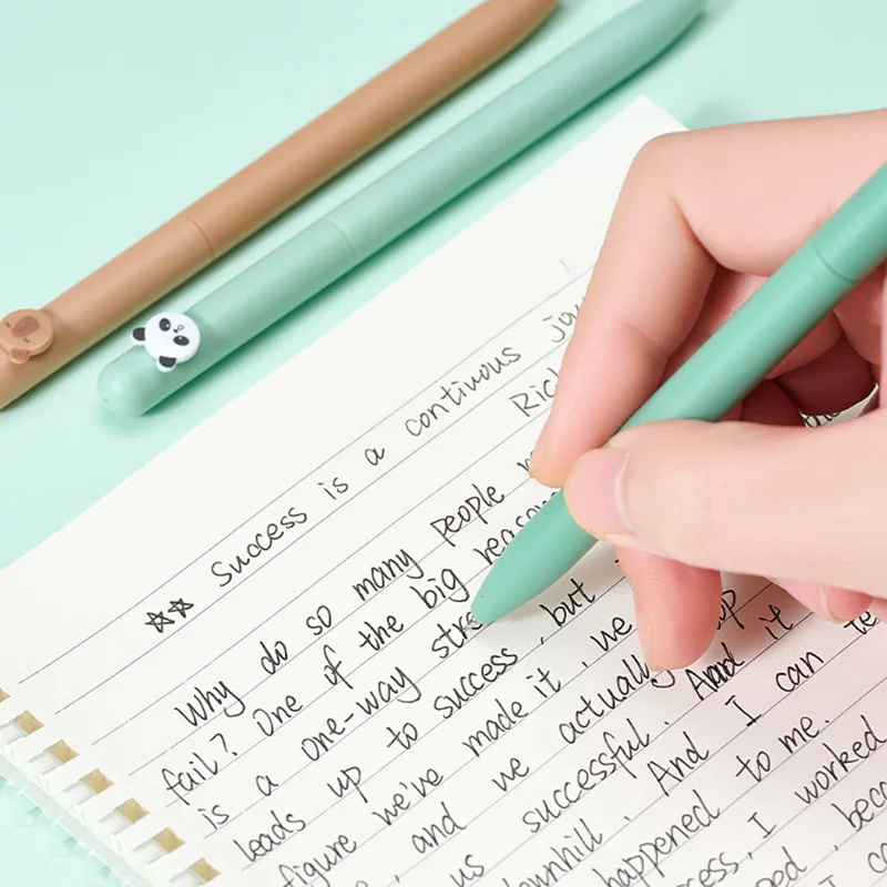 2Pc/Set Cute Gel Pen Cartoon Panda Rotate Out The Core 0.5MM Black Pen Core Speed Drying Signature Pen Student Exam Writing Pen