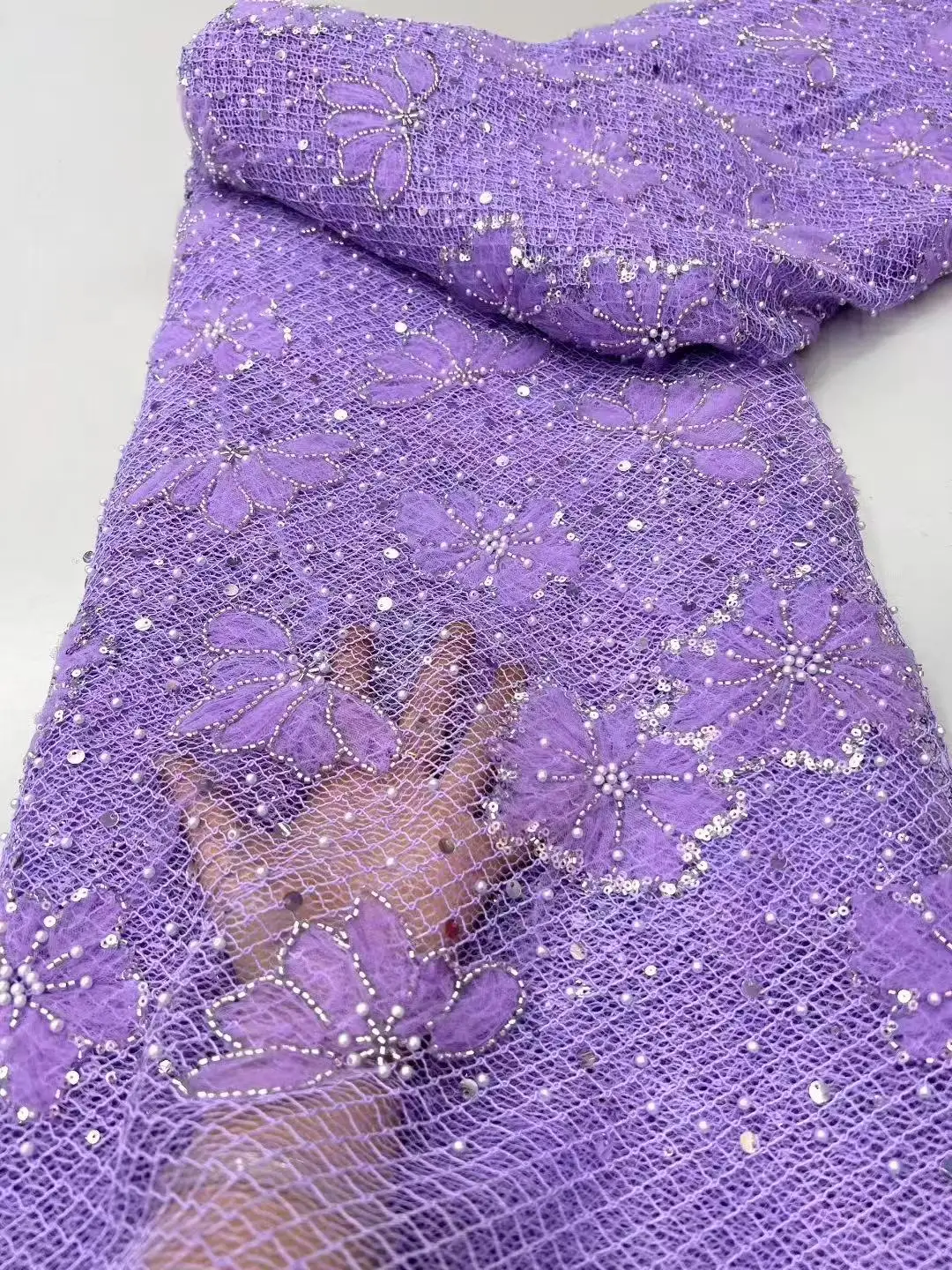 

Fashion French African Tulle Lace Fabric Sequins 2025 High Quality Soft tulle Beads Embroidery Nigerian Fabric For Dress Party