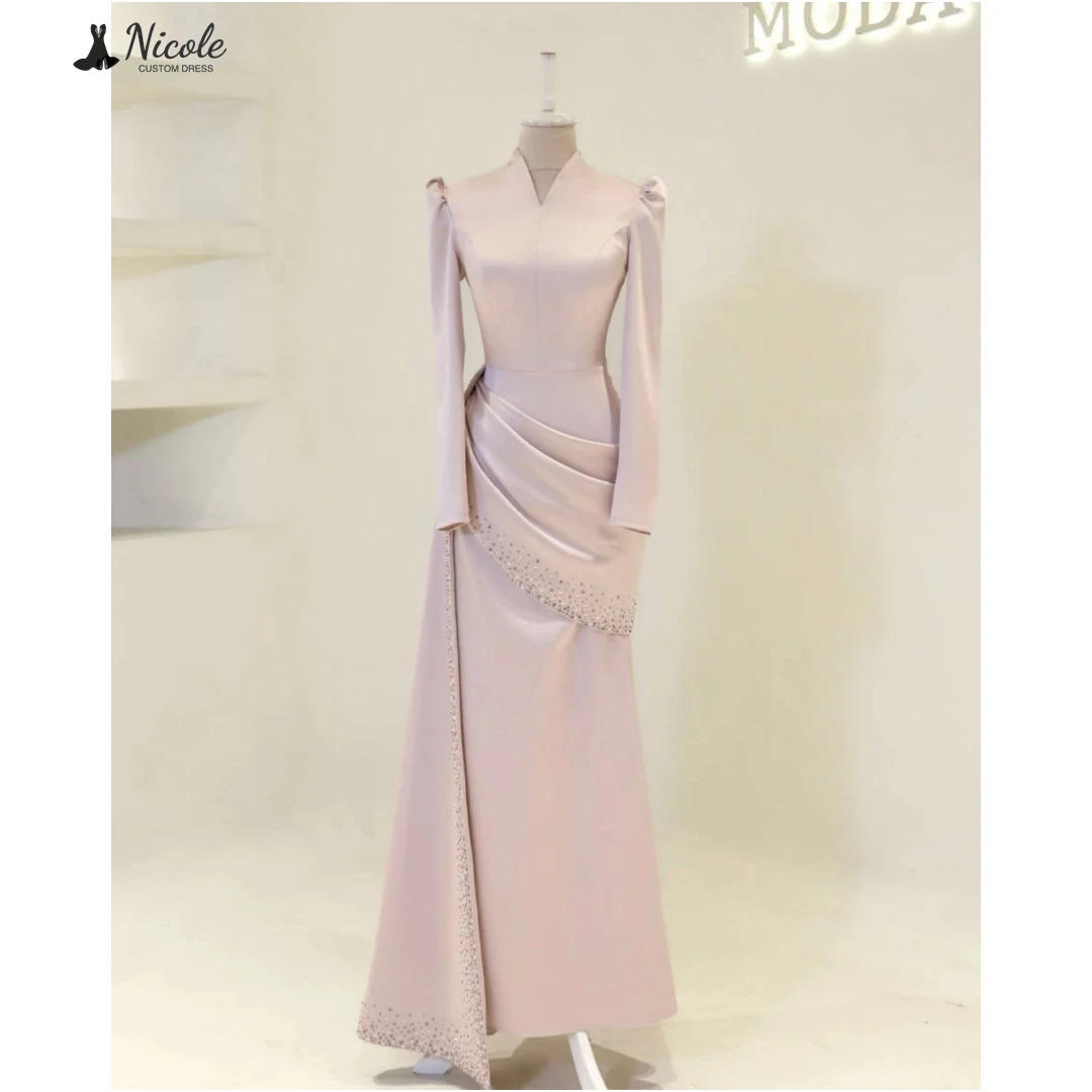 

Nicole Evening Dresses Woman Elegant Women's Dresses for Wedding Party V-neck Line A Custom Made Satin Birthday Dress Luxury