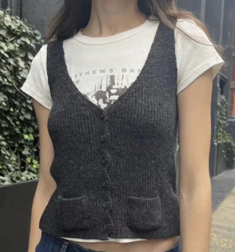 Mode lässig Straße einfarbig V-Ausschnitt vielseitige Strickjacke Wolle Weste Top Damen Frühling und Sommer neue Damenbekleidung