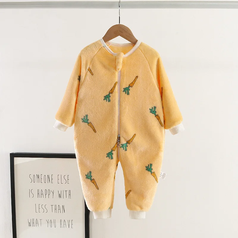 Baby Crawling Padded Sleeping Bag Pajamas Clothes Boys Girls Fall Winter Thickened Coral Fleece Onesie Outwear Snowsuit Jumpsuit