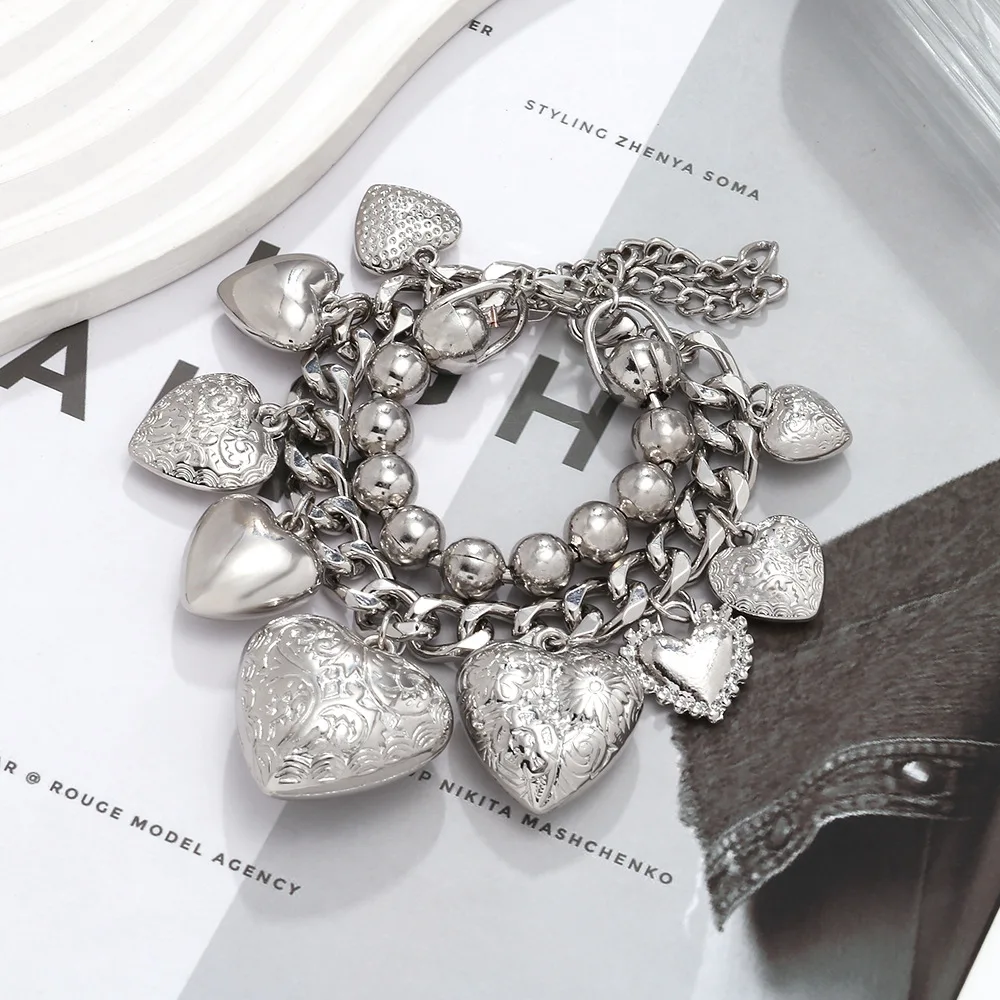 Metal Chunky Chain Heart Geometric Bracelet for Women ZAA New Classic Vintage Design Jewelry Party Accessories