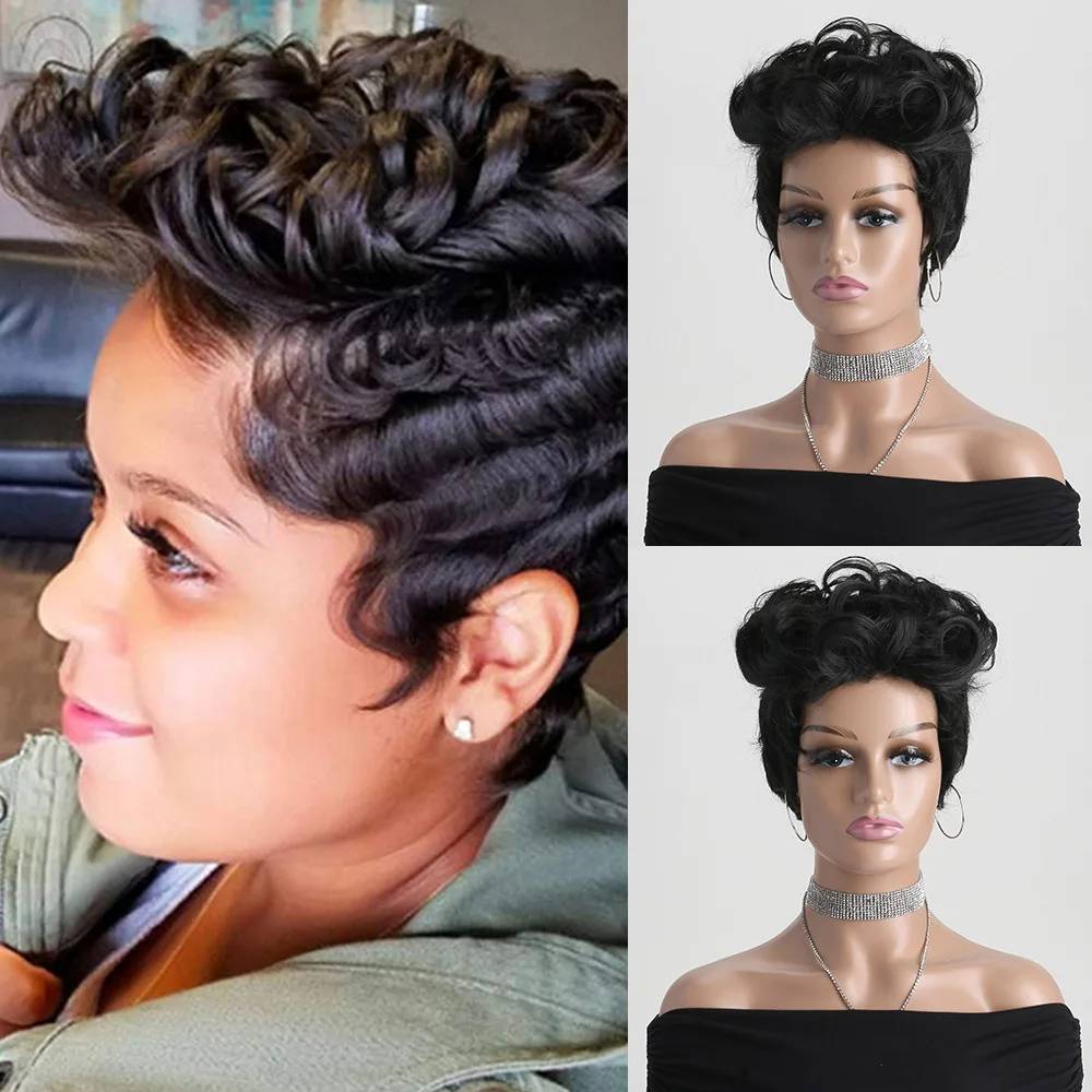 

African Women's Fashionable Realistic Short Curly Hair Wig with Volume and Lift Synthetic Wig