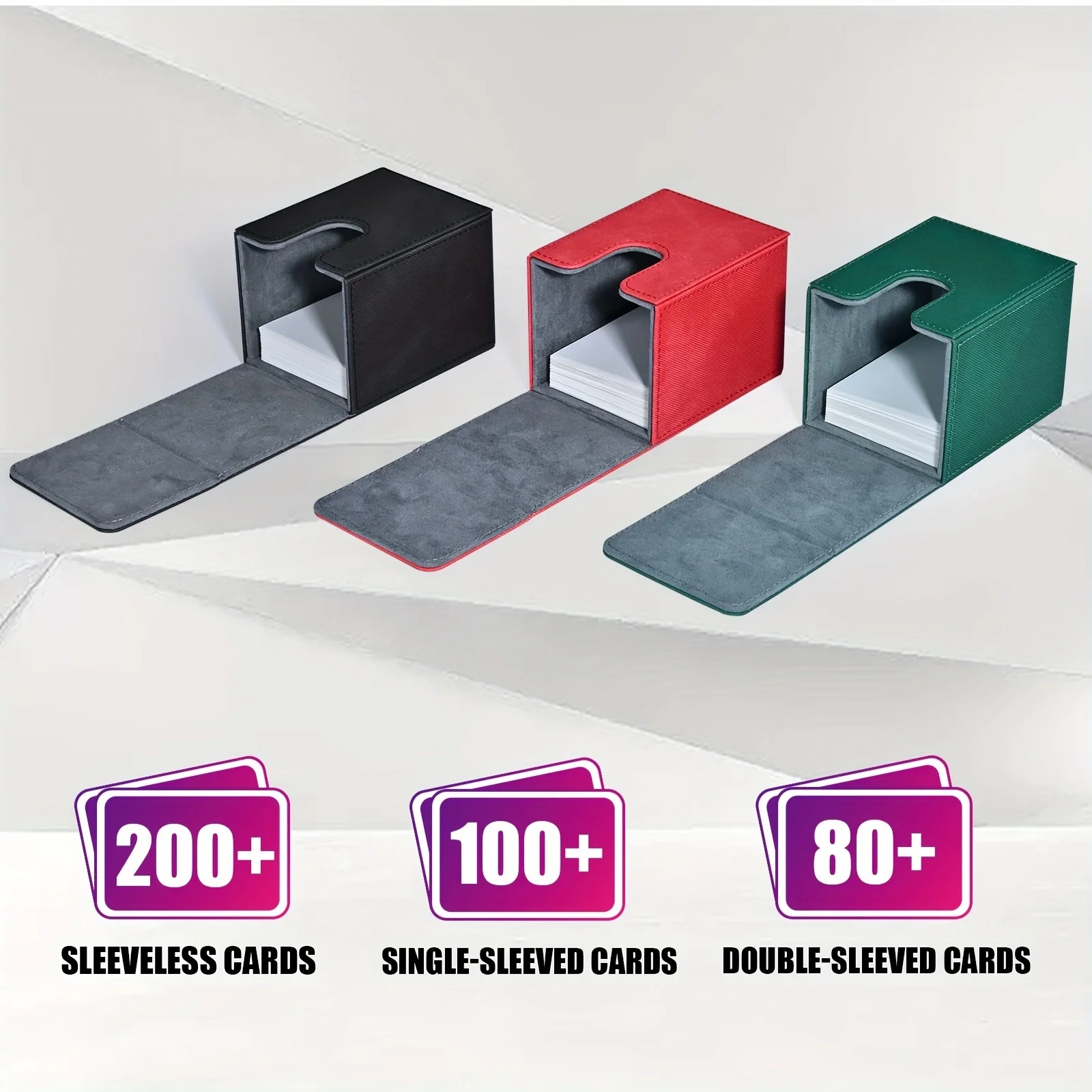 2팩 카드 덱 박스, 100개 이상의 싱글 슬리브 카드 보관, PU 가죽 데님 엠보싱