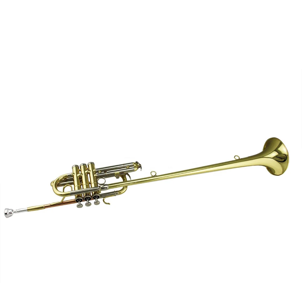 Bb Herald Trumpet Gold Lacquer Tone Brass Body Cupronickel Tuning Pipe Piston Gold Brass Lead Pipe Wind Musical Instrument