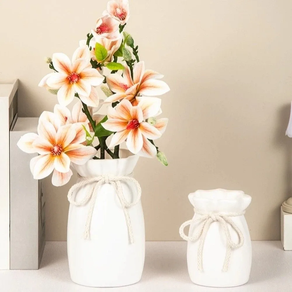 Floral Arrangement Plastic Vase Modern Art Bohemian Style Bow Design Flowerpot Nordic Decorative Tabletop Decor Office Desk
