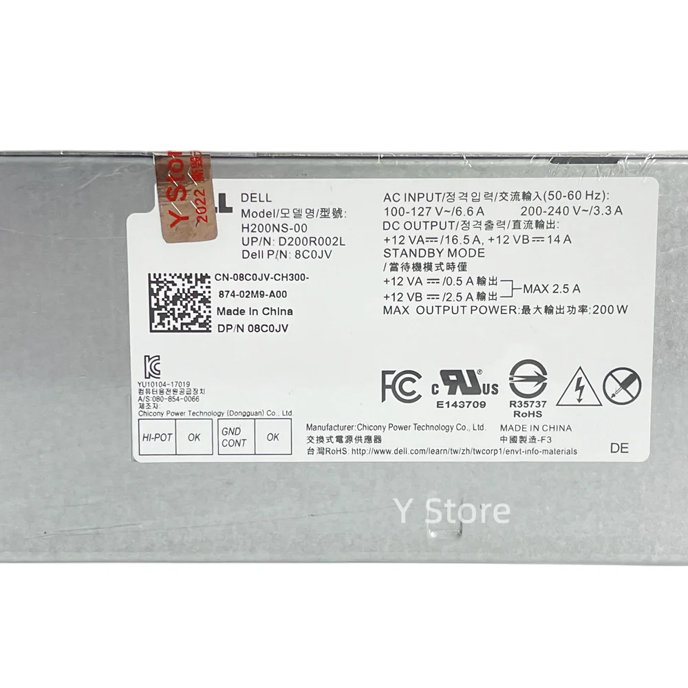 Y Store New For Dell 3252 3268 3668 5060 5070 7060 7070 200W Power Supply 6PIN+4PIN H200NS-00 D200AS-00 B200AS-00