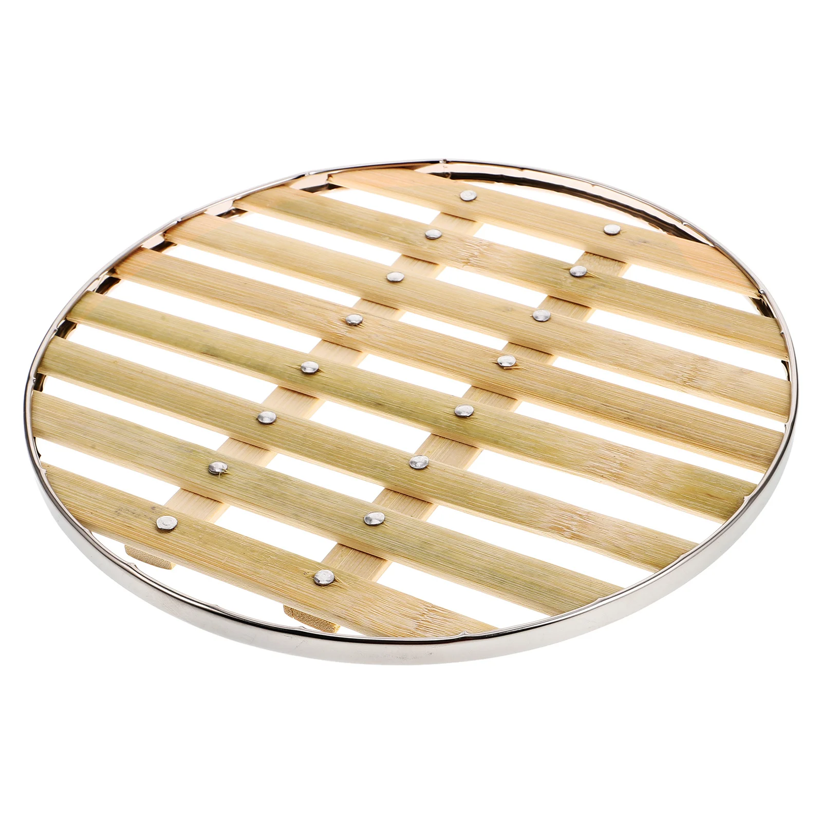 

25Cm Premium Bamboo Steamer Mat Stainless Steel Trimmed Reusable Round Steamer Pad for Vegetables Dumplings Buns Fast Efficient