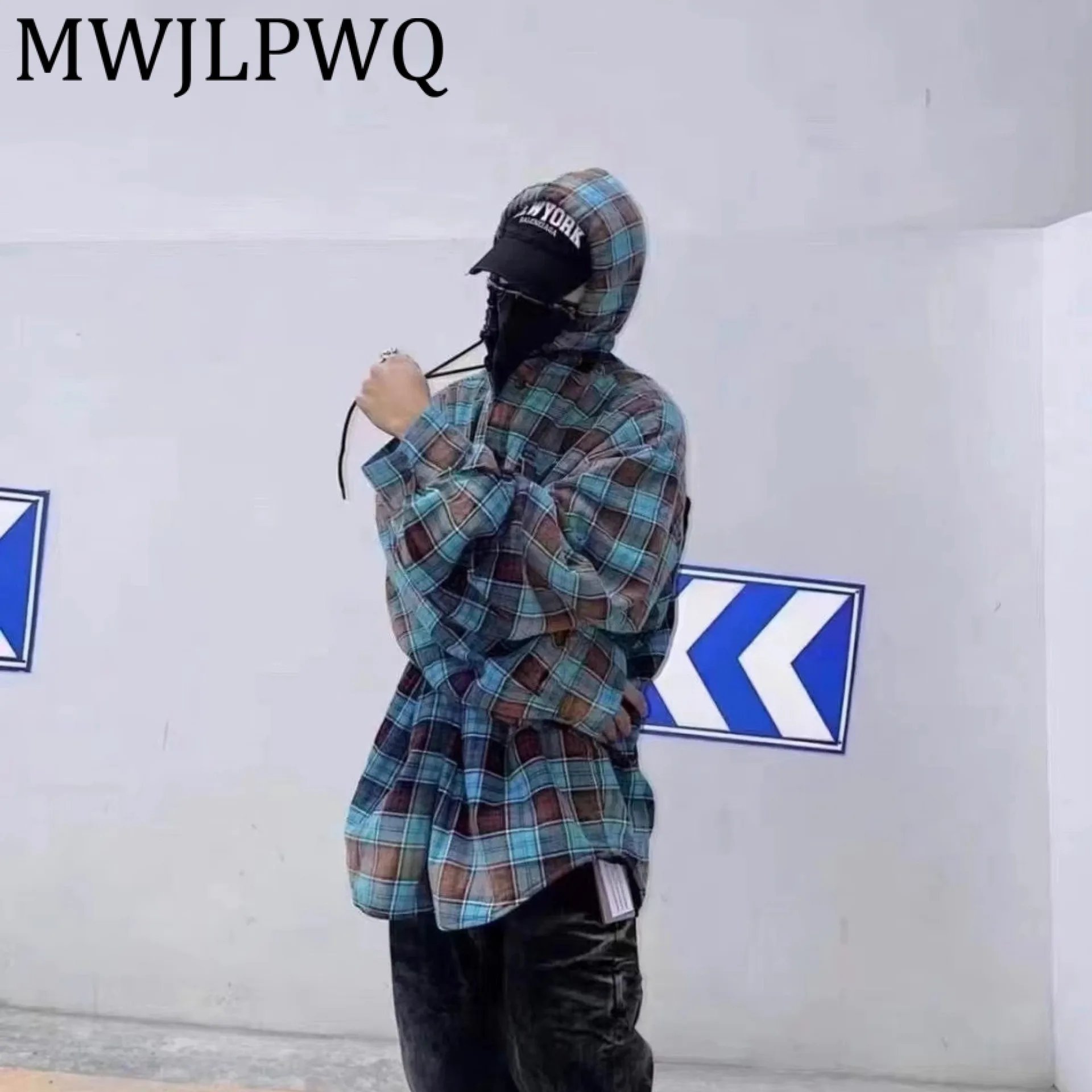 

MWJLPWQ новая синяя фланелевая хлопковая куртка в клетку с капюшоном, мужская потертая куртка с длинными рукавами в парном стиле, повседневные топы, зима 12379