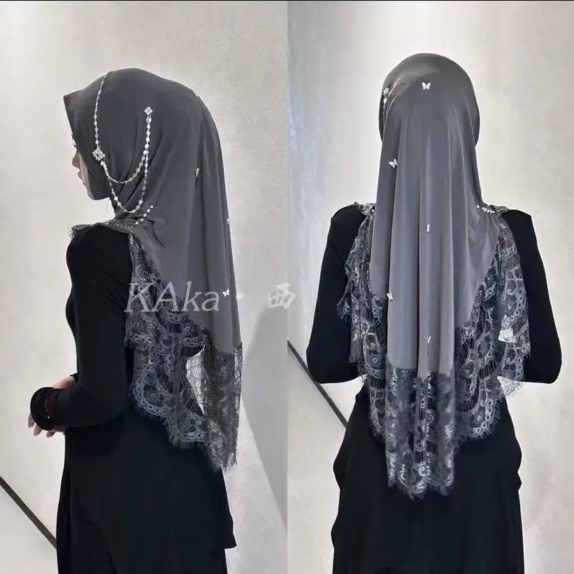 

Abaya Hijab Muslim Women Shawl Lace Headscarf Luxury Tassels Scarf Malaysia Prayer Kufi Islam Saudi Arabia Turban 05516