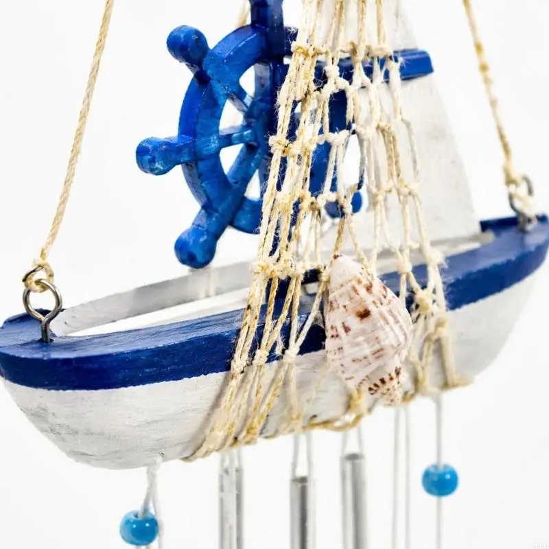 Sailboats Wind Chimes with Star Charm for Balconies or Windowsill Hanging Decors 55KF