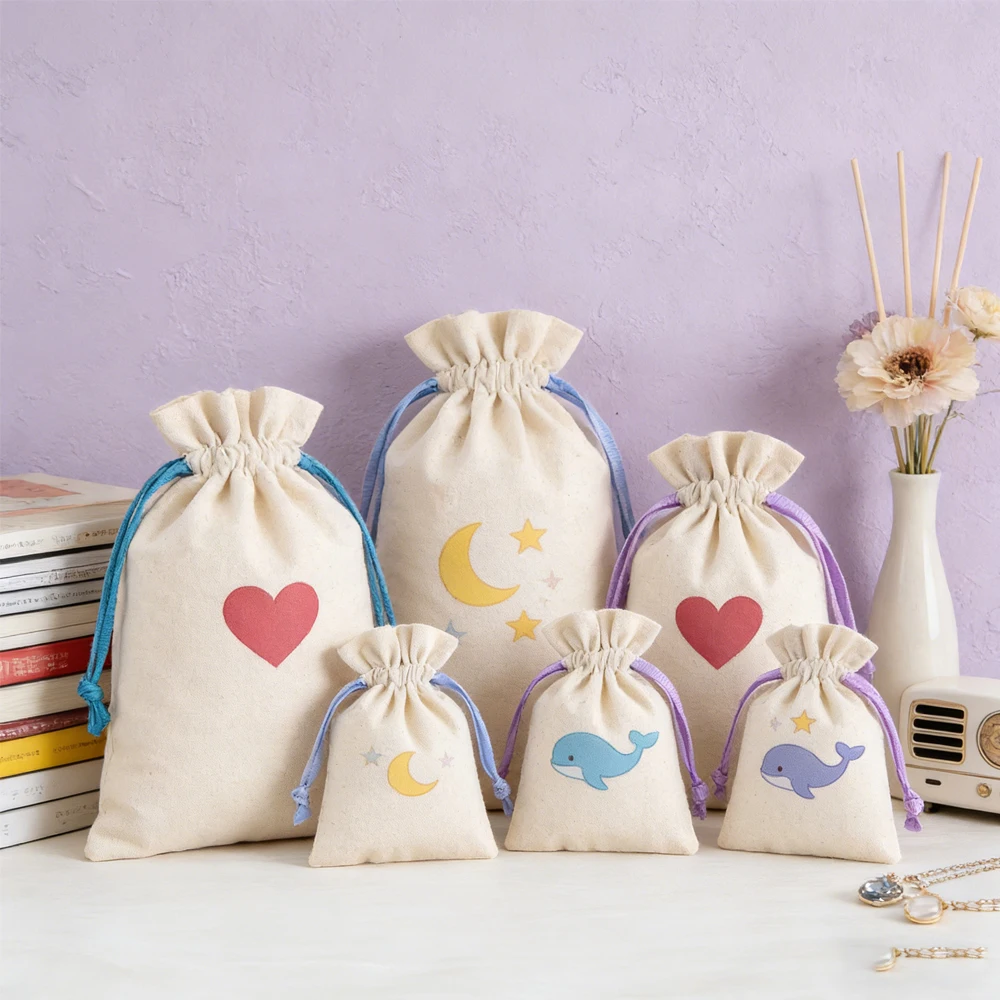 

50 Wholesale Organic Muslin Cloth Jewelry Packaging Pouch with Ribbon Canvas Cotton Dust Drawstring Bags For Earrings Ring Candy