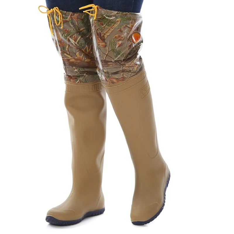 Lace up over-the-Knee High Tube Flat Bottom Fishing Boots