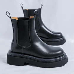 Men's Boots British Style Thick Sole Mid-top Chelsea Boots Mens Casual Versatile Wear-resistant Men High-quality Motorcycle Boot