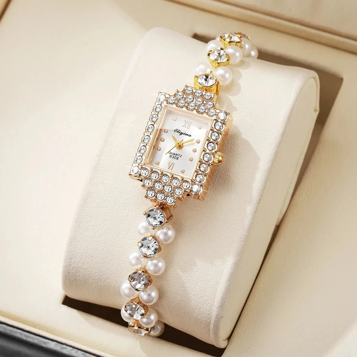

1/2 шт. элегантный жемчужный браслет с ремешком, женские часы, модные наручные часы со стразами и прямоугольным циферблатом, набор Reloj Mujer (без коробки)