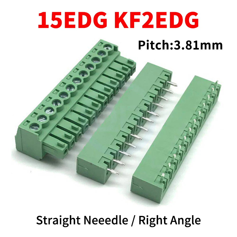 

(5/10 Sets) KF2EDG 3.81mm ( 2EDGK + 2EDGV / 2EDGR ) Plug-in Terminal Block 15EDG 3.81 Straight Pin / Right Angle Plug Set 2~24P