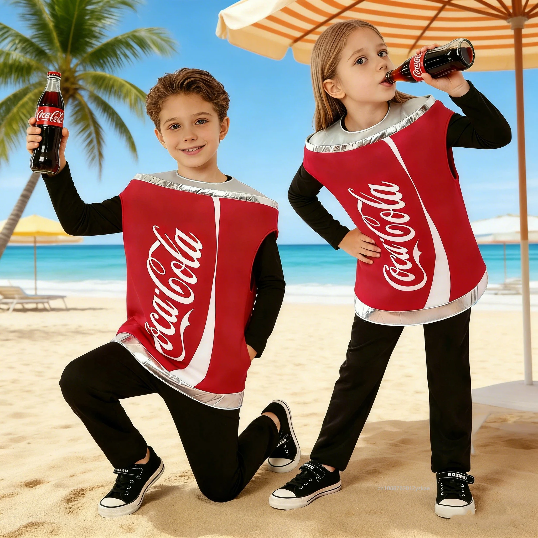 

Enfant' Coca-cola Costume Set Niños' Halloween Costume Accessory Niñas' Kindergarten Party Costume Fun Beverage Hooded Dress Up