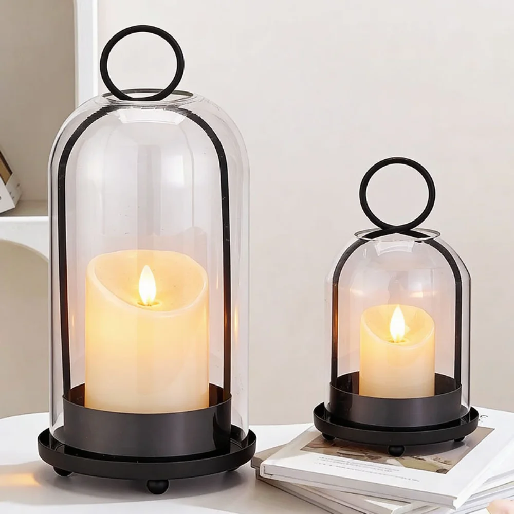 Brass Metal Candle Holder Set Glass Dome Modern Pillar Candle Stand Elegant Sturdy Glass Table Candlelight Holiday Ornaments
