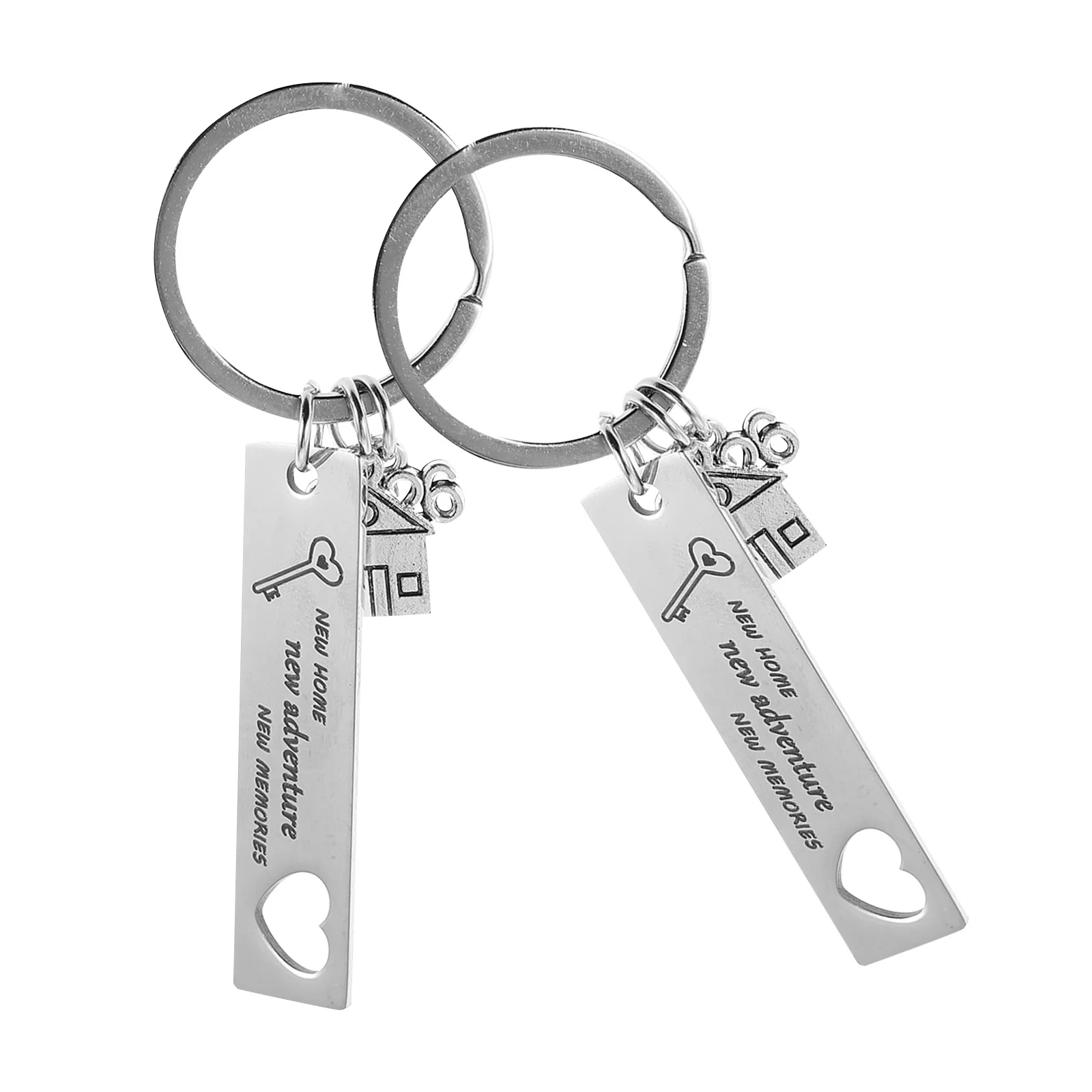 

2Pcs 2026 Stainless Steel Housewarming Keychain New Home Gift Couple Keepsake Modern Key Ring Address Adventure