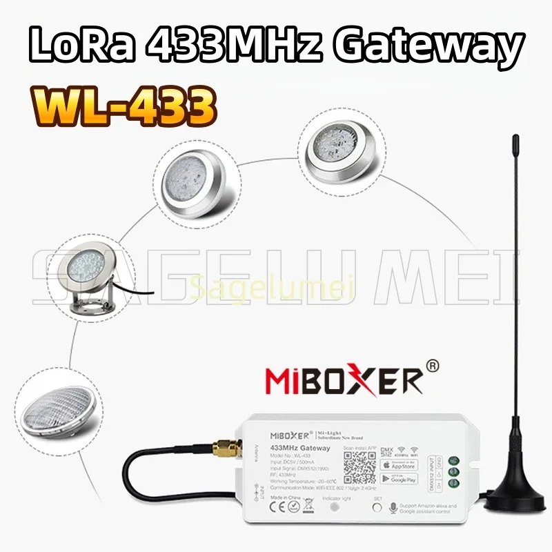 LoRa WiFi 433MHz Gateway Miboxer WL-433 DC5V DMX512(1990) Smartphone APP Voice Control for MiBoxer 433MHz series products Light