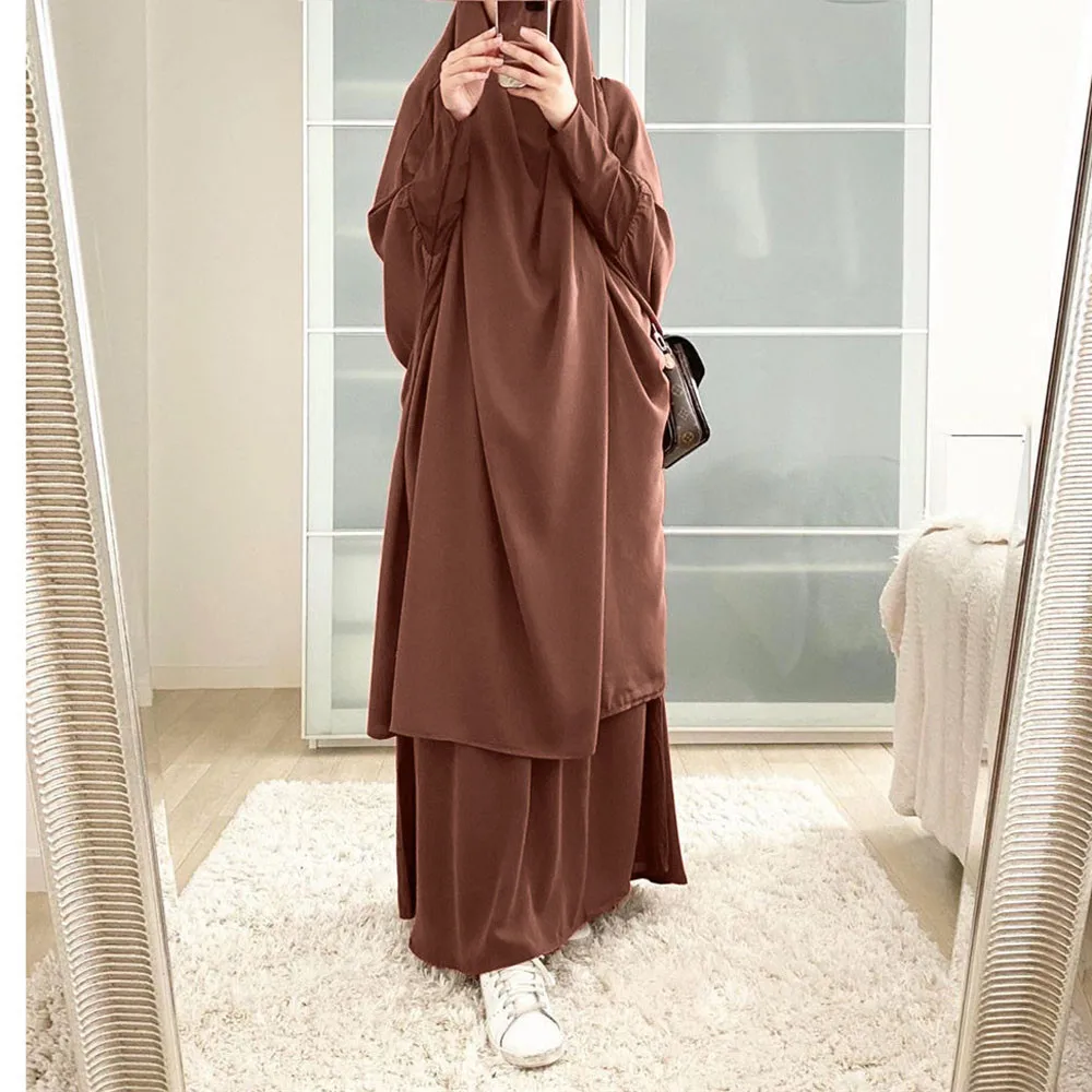 

Muslim Women Prayer Garment 2 Piece Set Overhead Khimar Skirt Ramadan Eid Islamic Clothing Hijab Dress Niqab Abaya Robe Kaftan