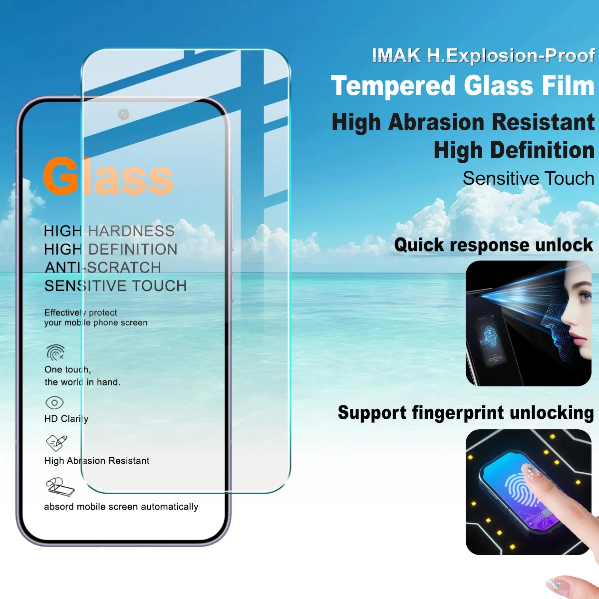 

IMAK H Tempered Glass for Honor Magic 8 Pro Air 5G Screen Protector Film Support Fingerprint