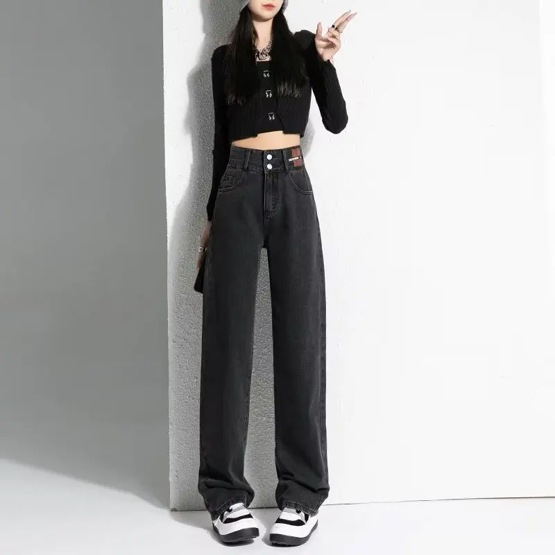 American Wide Leg Jeans For Women's Summer 2024 New Narrow Version Loose High Waist Straight Denim Pants