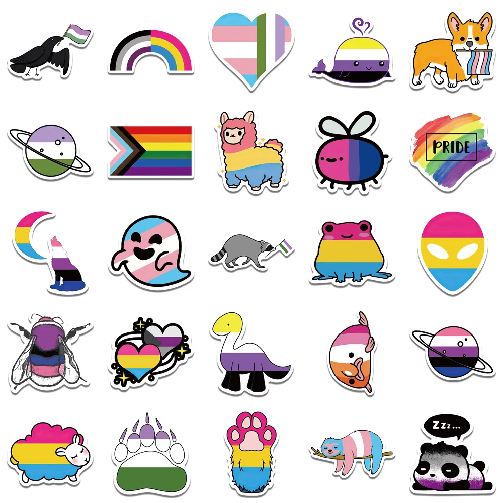 50pcs Gay Pride Stickers Rainbow Sticker for LGBTQ Lesbian Sticker Packs in Bisexual Stuff Colorful Decal for Laptop Case Helmet