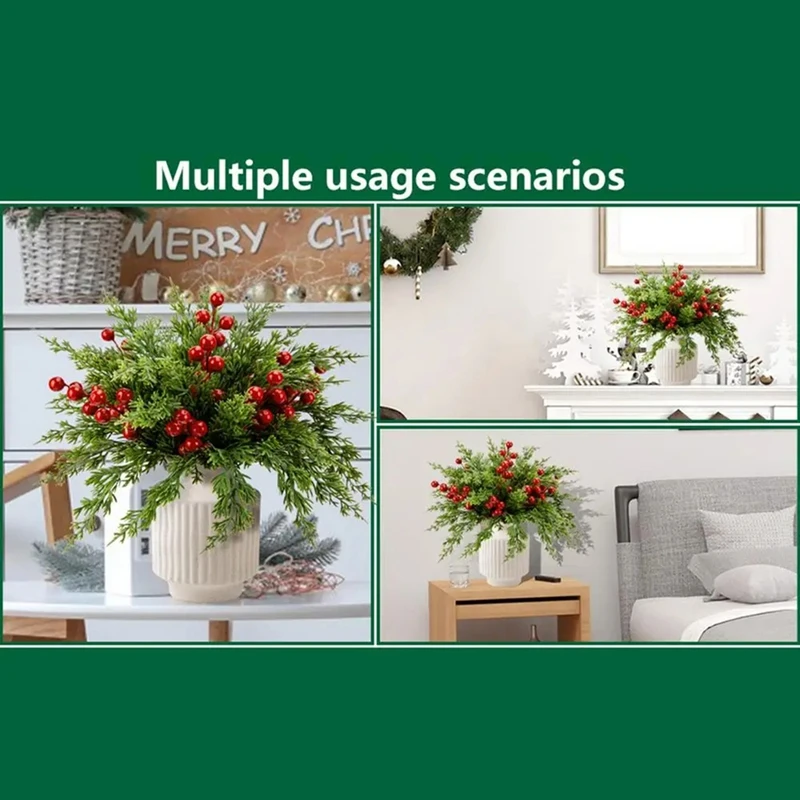 Décorations Branches de pin artificielles, baies de houx, tiges de baies rouges pour couronnes d'arbre de noël, cadeau vert, M15K-45Pcs