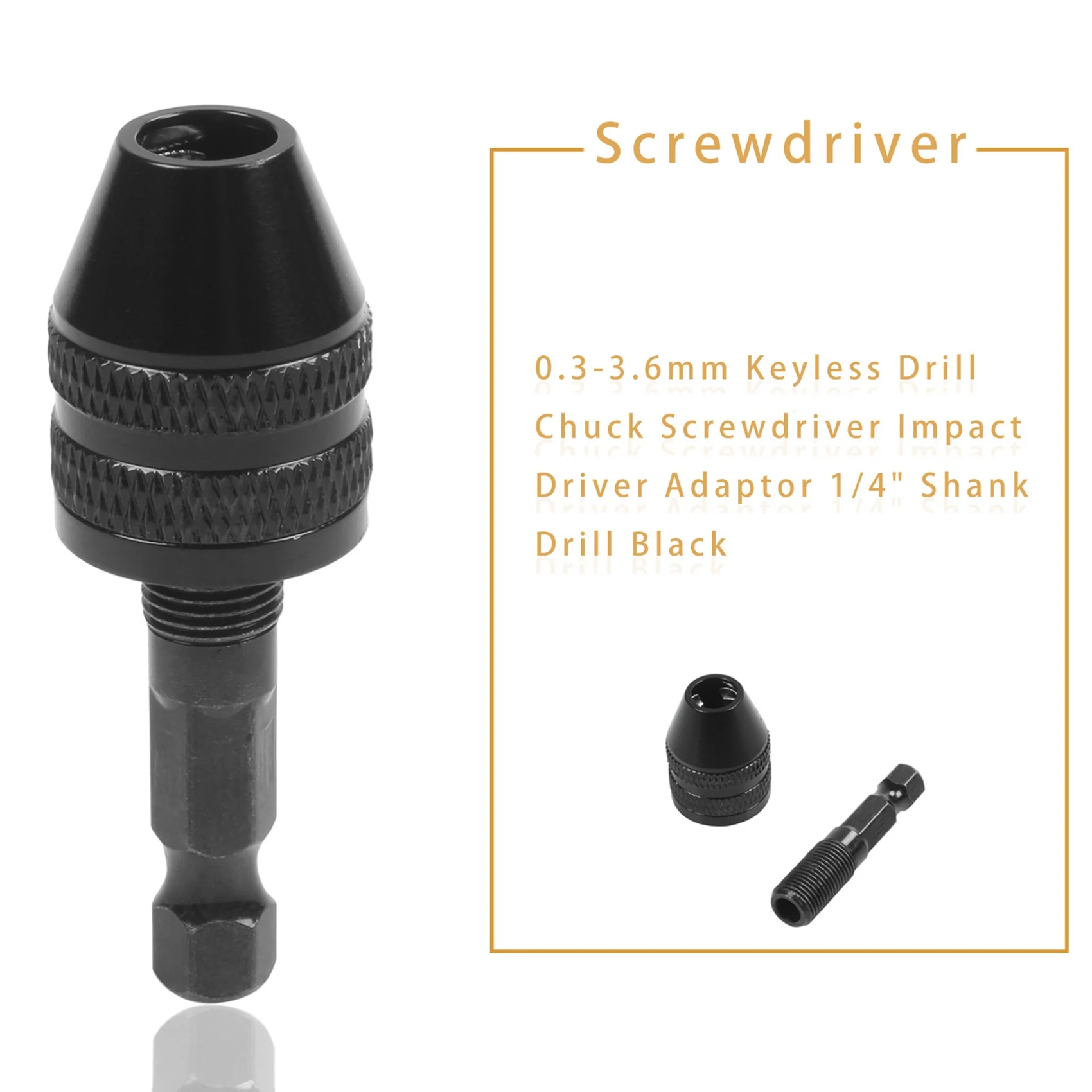 0.3-3.6Mm Sleutelloze Boorkop Schroevendraaier Impact Driver Adapter 1/4 "Schachtboor Zwart