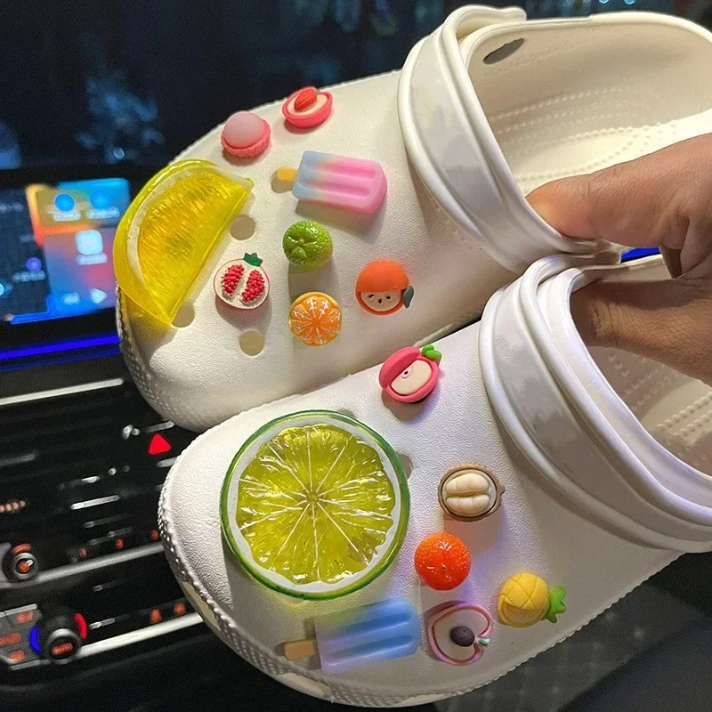 1 conjunto novo 3d frutas sapato encantos conjunto verão refrescante limão avançado sapato decorações diy fivela destacável sapatos acessórios